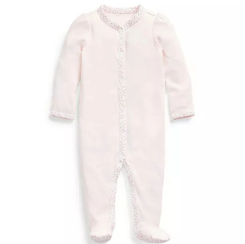 Ralph Lauren Light Pink Footie with Floral Trim